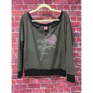 LA Kitty‎ Gray Rose Sequin V Neck Long Sleeve Sweatshirt Top